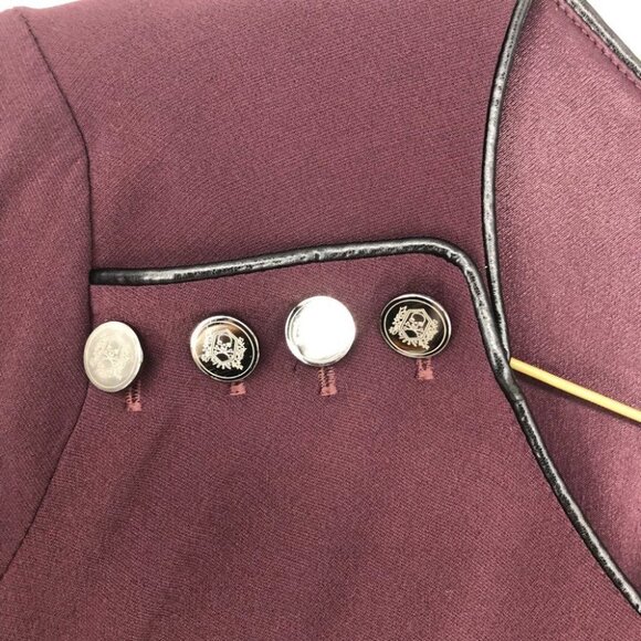 The Kooples Maroon Burgundy gold studded shoulder long sleeve mini dress 38 - Picture 10 of 16